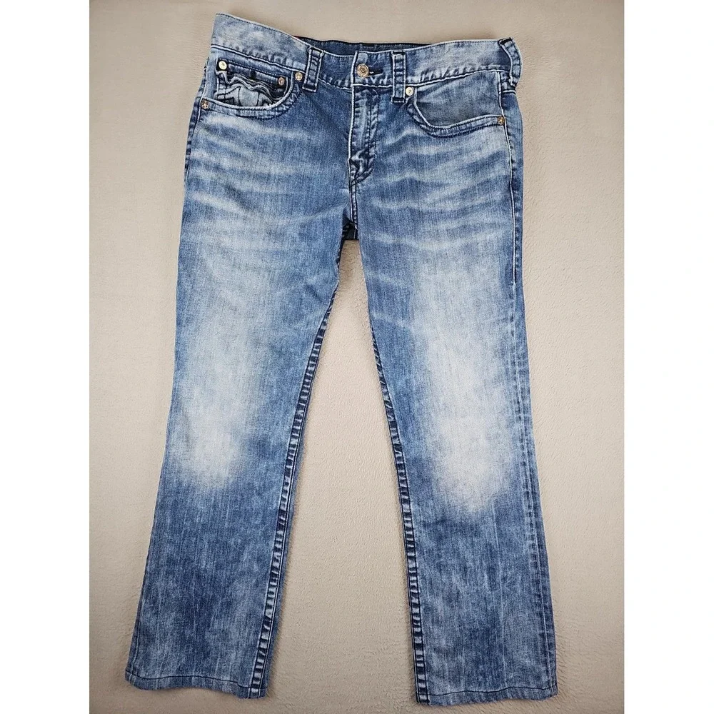 True Religion Ricky Relaxed Straight Jeans Blue Denim Cotton Men's Size 36x30
